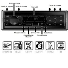 Auto Radio Roadstar Bluetooth Micro Sd Usb Fm Mp3 Player Rca - loja online