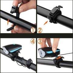 Farol Bike Bicicleta Led Buzina Recarregável +Lanterna Kit - Orion eShop | Informatica, Automotivo, Microfones