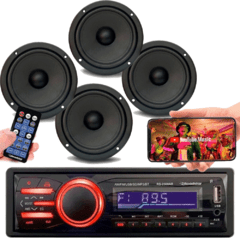 Som Automotivo Controle BT SD FM MP3 USB + 2 pares de Falantes 6 Polegadas Midbass