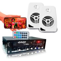 Kit Receiver Som 500w Bt +2 Caixas Acústicas Parede Branca