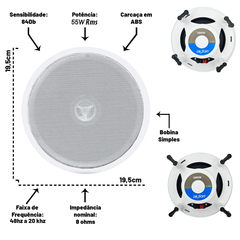 Kit Som Ambiente 1 Amplificador arandela ativa Bluetooth +2 Arandela redondas brancas embutir Gesso teto forro na internet