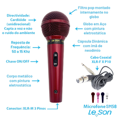 Microfone Profissional Com Fio Cardióide Sm58 P4 Vermelho - comprar online