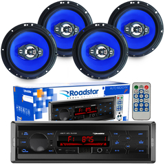 Kit 4 Falante 6 Pol + Rádio Carro Mp3 Player Usb Bluetooth