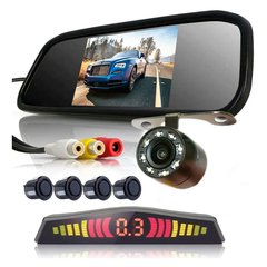 Kit Retrovisor Lcd Camera Visao Noturna + Sensor Re Preto