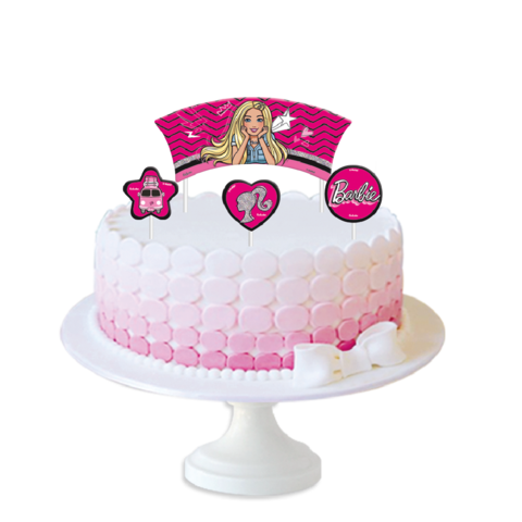 Kit Topper De Bolo / Tags / Topo Barbie 3D Luxo Rosa e Prata