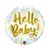 Balão de alumínio redondo de 18 "com triângulos coloridos e a mensagem 'Hello Baby!' em ouro, adequado para ar e hélio.