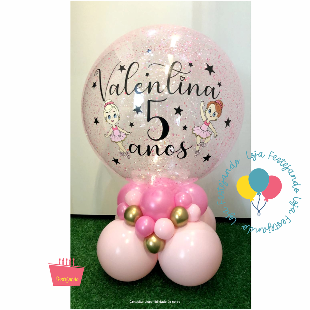 BALÃO BUBBLE PERSONALIZADO COM BASE DE BALÕES DE LÁTEX - BAILARINA