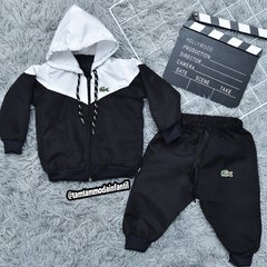 Conjunto Corta Vento Lacoste Preto/Branco