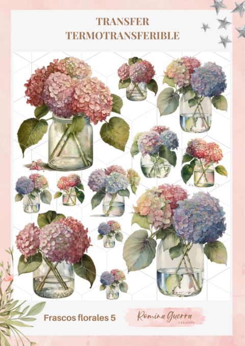 TRANSFER 25X29CM FRASCOS FLORALES ROMINA GUERA