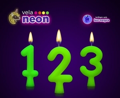 Vela Verde Neon Números 01 Unidade Vela de Aniversário Festa Néon - loja online