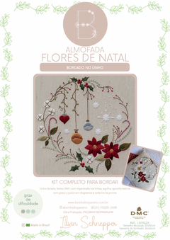 Kit de Bordado Almofada Flores de Natal