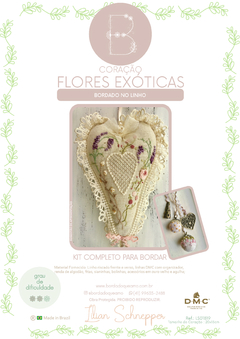 KIT DE BORDADO CORAÇÃO FLORES EXÓTICAS