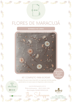 Kit de Bordado FLOR DE MARACUJÁ / incluso linho do verso para montar