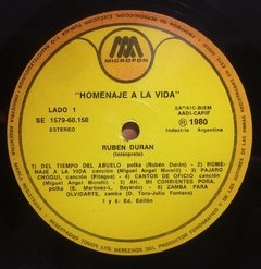 Vinilo Lp - Ruben Duran - Homenaje A La Vida 1980 Argentina - BAYIYO RECORDS