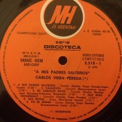 Vinilo Carlos Vega Pereda A Mis Padres Salteños Lp Arg 1976 - BAYIYO RECORDS