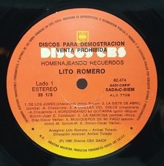 Vinilo Lp Lito Romero - Homenajeando Recuerdos 1985 Arg - BAYIYO RECORDS