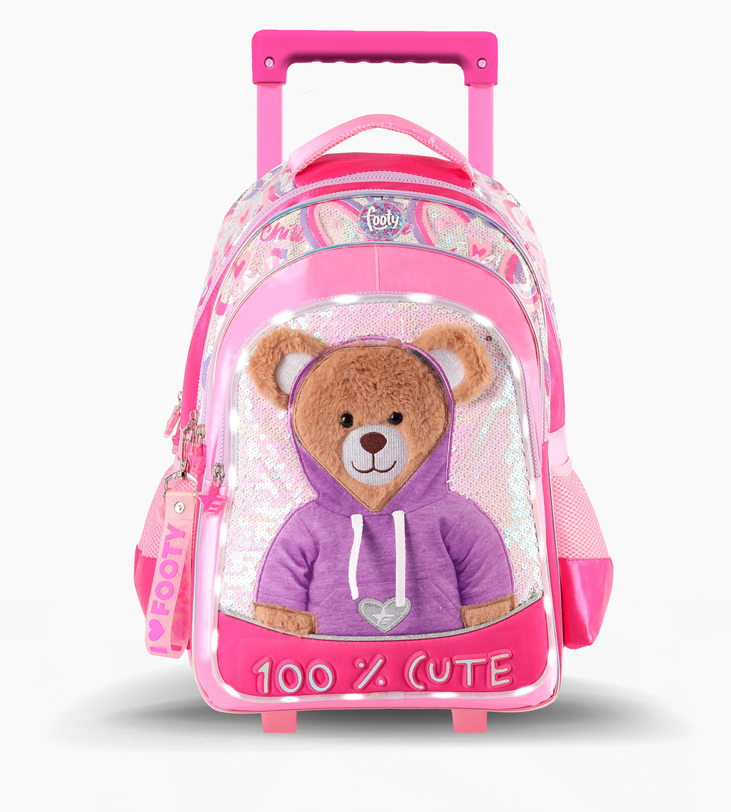 MOCHILA FOOTY CARRO 18 PULGADAS LUZ LED F2131 TEDDY ROSA