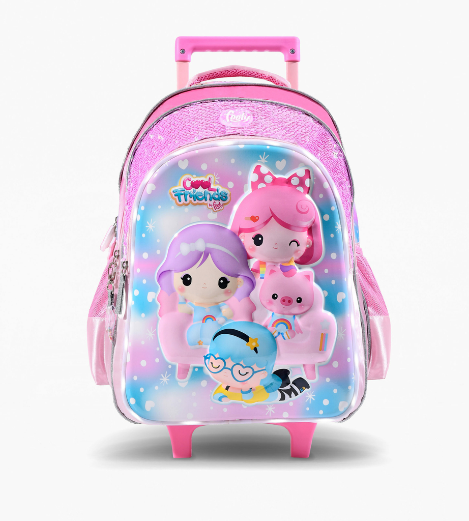 CARRITO PARA MOCHILA ESCOLAR CON LLANTAS COLORES LUZ LED