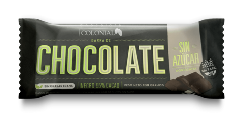 Chocolate Colonial al 55% Sin Azucar agregada 100g Sin tacc