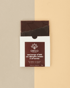 Chocolate semiamargo al 64% con almendras tostadas y sal marina ORIGO - Apto diabético/Vegano