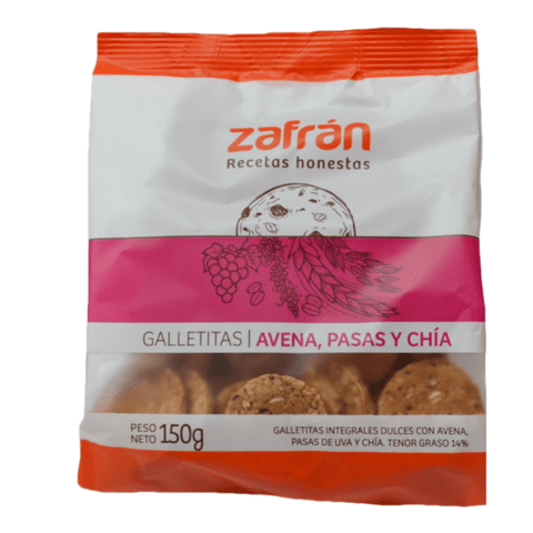 GALLETAS INTEGRALES ZAFRAN AVENA, PASAS Y CHIA 150G