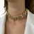 CL561 - COLAR CHOKER MAGNOLIA COURINO FOLHEADO A OURO PREMIUM