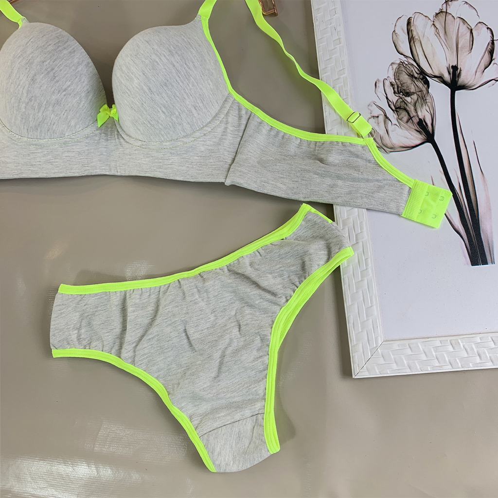 Conjunto de Lingerie 100% Algodão Sem Fio - A132 Neon Verde