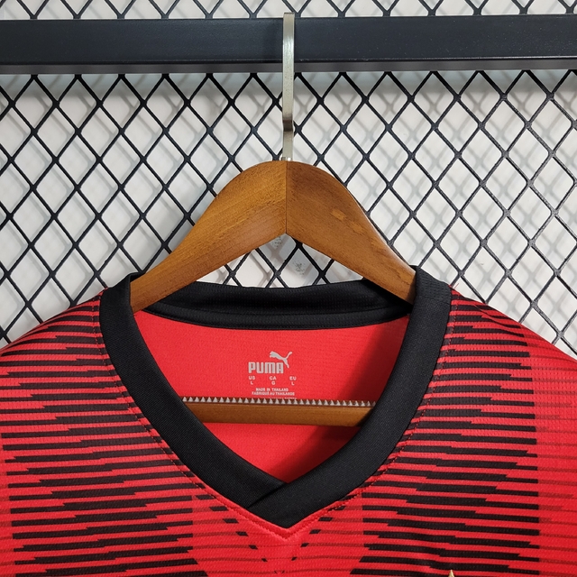 Camisa Milan I 2023/24 Manga Longa - Vermelha e Preta