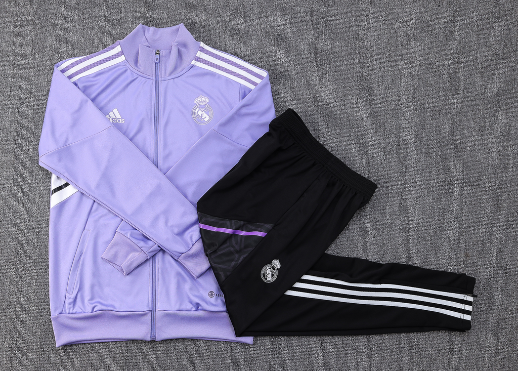 Conjunto de Agasalho Real Madrid Roxo e Branco 2022 23