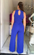 Macacão Azul pantalona em crepe com faixa - comprar online