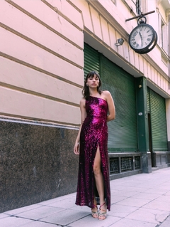 Vestido Romina largo de paillette 1 hombro con tajo - tienda online