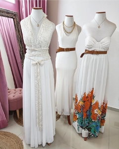 Vestido largo blanco lazo con lentejuelas - comprar online