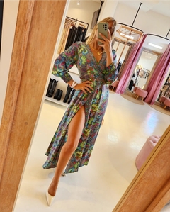 Vestido Viku kimono de satén de seda estampado importado - comprar online