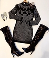 Vestido Munra strass manga larga importado negro en internet