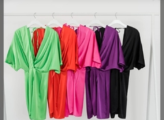 Vestido Rommitta corto satén de seda con falda con pinzas y escote cruzado - comprar online