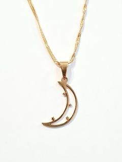 Collar luna con estrellas en Acero Quirúrgico Dorado CDC108 - comprar online