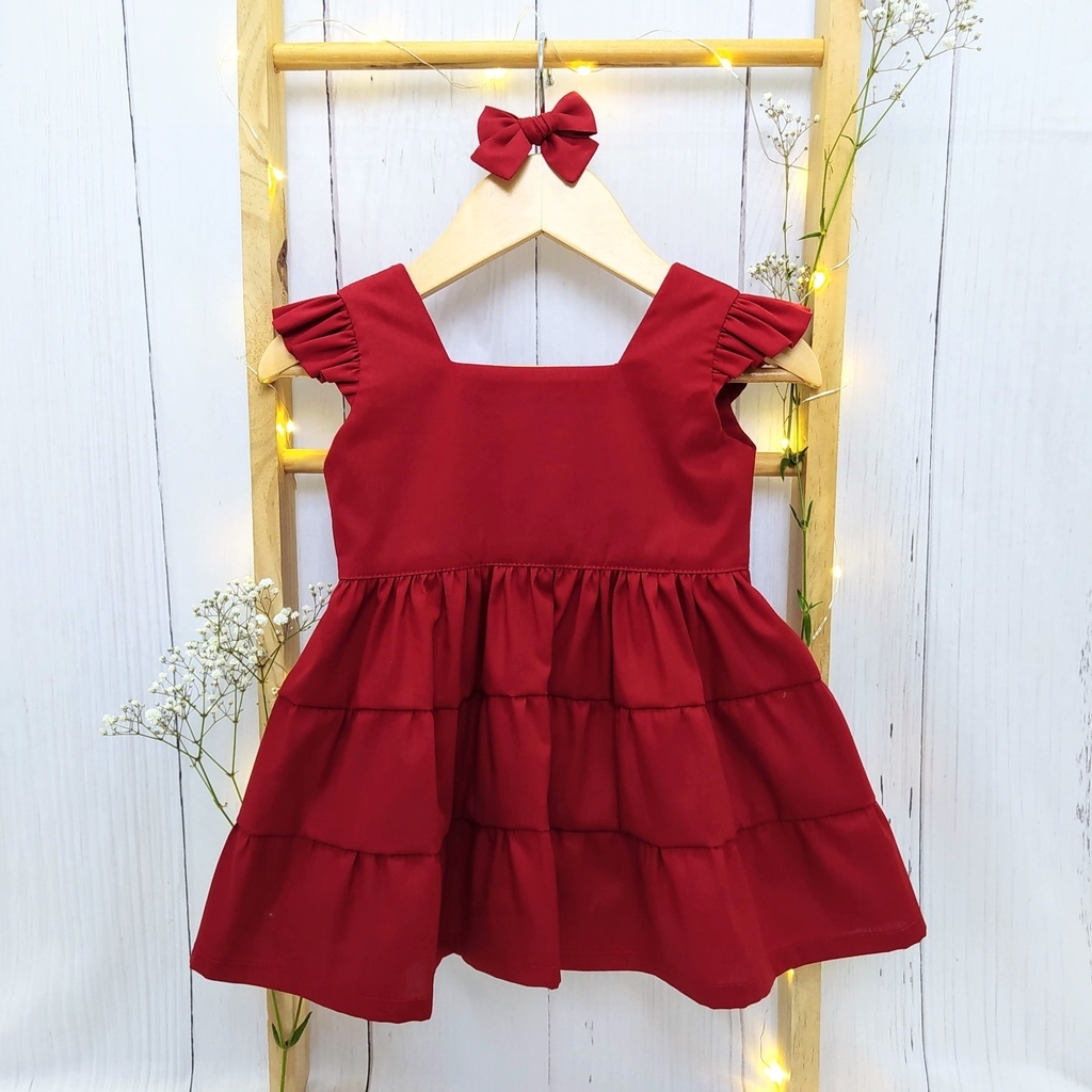 Vestido Infantil Festa Vermelho Marsala 12 Meses - CupCake Kids