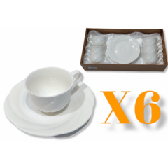 Tazas Set Kit X 6 Con Plato Porcelana Caja Bazar