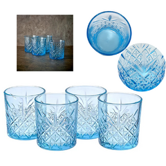 Vasos De Vidrio Caja X 4 Unidades labrados celeste