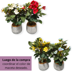 Planta Con Flor Maceta Cemento Artificial Alta Deco Hogar en internet