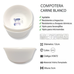 Compotera Bowl Redondo Vidrio Templado Blanca Cocina Bazar - tienda online