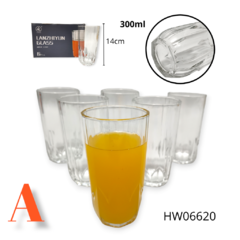 Vasos Vidrio Alto Varios Diseños Agua Jugo X6 Unidades Bazar - comprar online