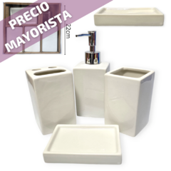 Set Baño Dispenser Porta Cepillo 4 Piezas Accesorios Blanco