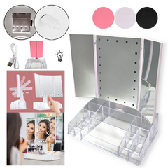 Espejo Maquillaje Led 22 Leds Luz Giratorio 360° Organizador