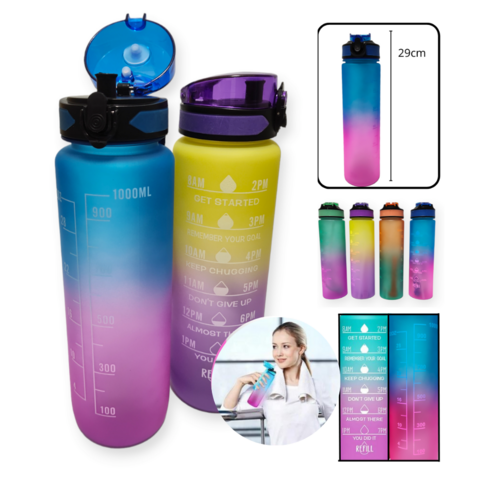 Botella Agua Plástico Motivacional + Medidas 1000ml