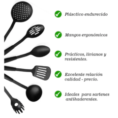 Set Cocina X 6 Utensilios Kit espatula cucharon Cocinar Nylon Negro en internet