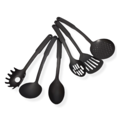 Set De Cocina X 6 Utensilios Kit Cocinar Nylon Negro - pachos