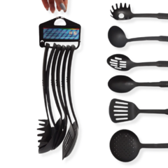 Set Cocina X 6 Utensilios Kit espatula cucharon Cocinar Nylon Negro - tienda online