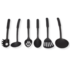Set Cocina X 6 Utensilios Kit espatula cucharon Cocinar Nylon Negro - comprar online