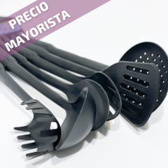 Set Cocina X 6 Utensilios Kit espatula cucharon Cocinar Nylon Negro